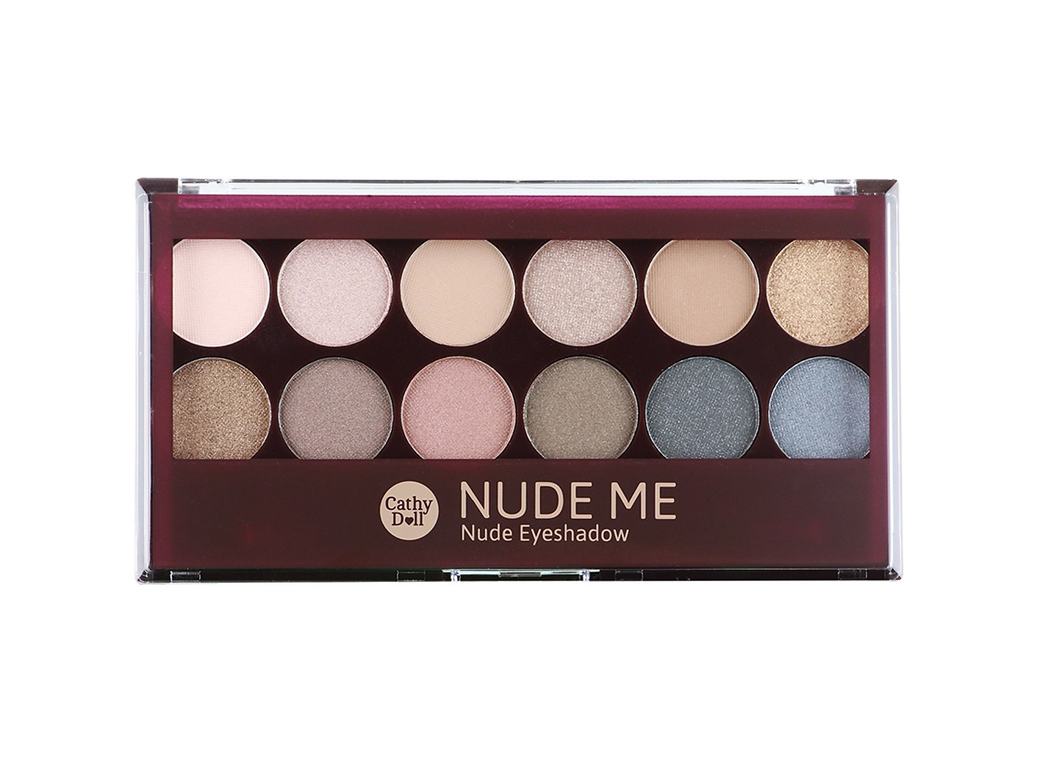 Тайская палетка теней № 01 Nude для создания нюд-макияжа Cathy Doll Nude Me Eyeshadow 01 Nude 12 оттенков. phan-mat-cathy-doll-nude-me-eyeshadow
