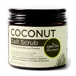 Тайский кокосовый соляной скраб для тела со свежим лаймом и витамином Е PHUTAWAN Coconut Salt Scrub 270 gr. Thailand