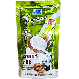 Тайский солевой скраб для тела Кокос и Молоко с кожурой грецкого ореха Siam Yoko Salt Body Scrub Coconut Plus Milk 350 гр.