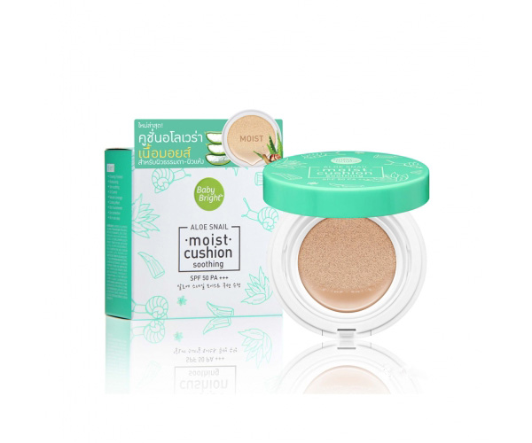 Увлажняющий маскирующий пудра кушон для лица из Тайланда с Фильтратом Улитки и Алоэ Вера Тон #21 Baby Bright SPF50 PA+++ 15 gr